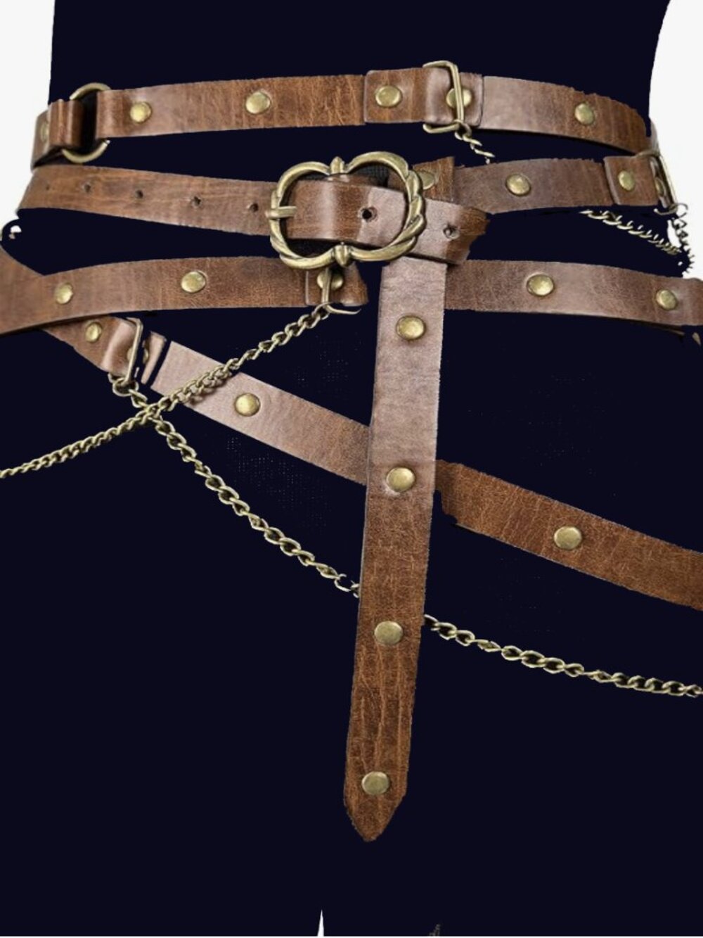 Medieval Faux Leather Metal Chain Belt